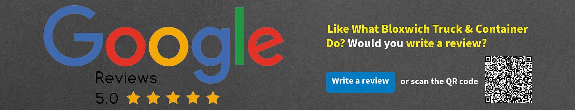 Google review image with five stars and questions: Like what Bloxwich do? Would you write a review?