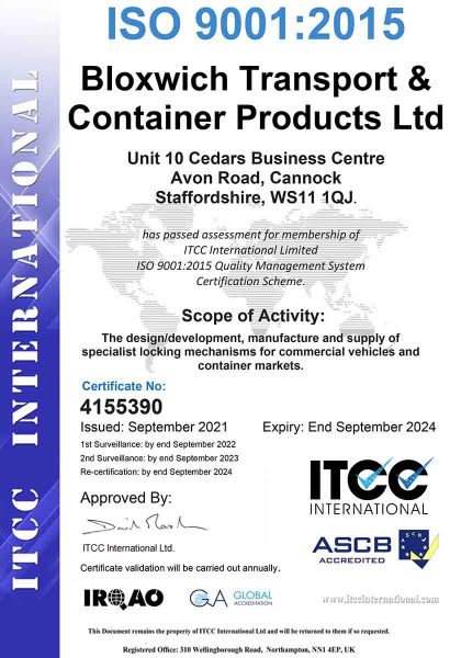 ISO9001 certificate for bloxwich group