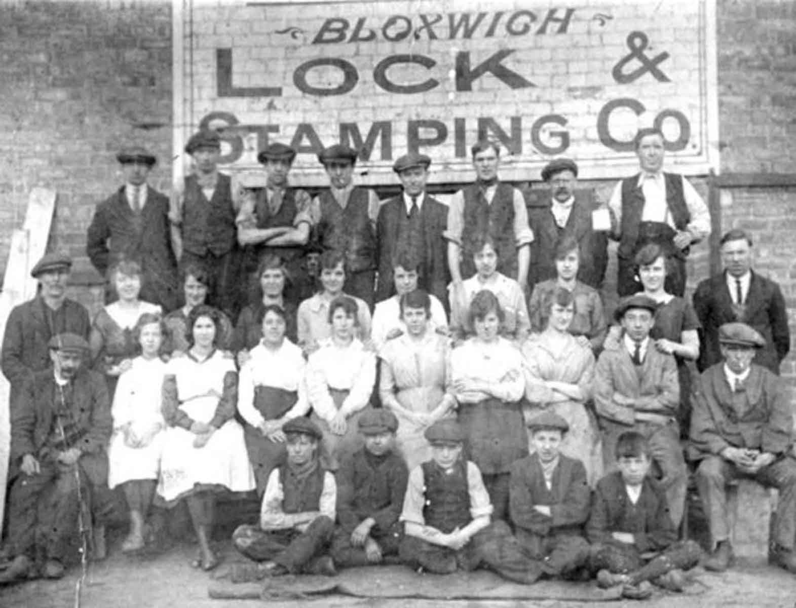 Photo of the Bloxwich Lock & Stamping Co Ltd established in 1915 staff around that time.