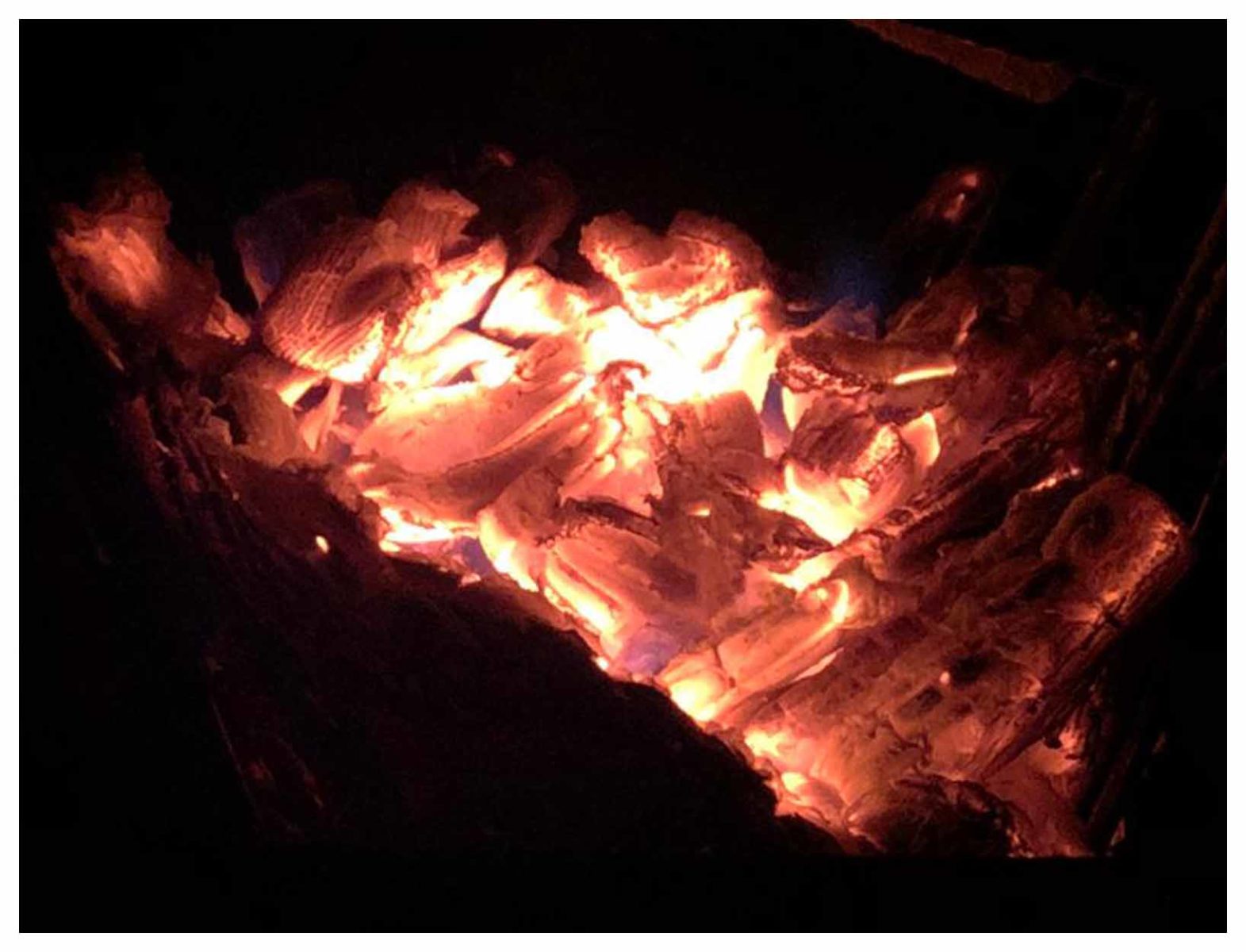 Burning wood on chiminea